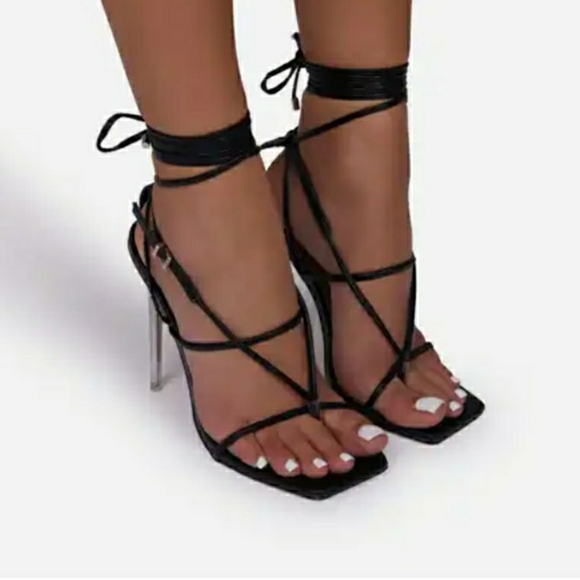 Square Toe Lace Up Heel - Picture 2 of 7